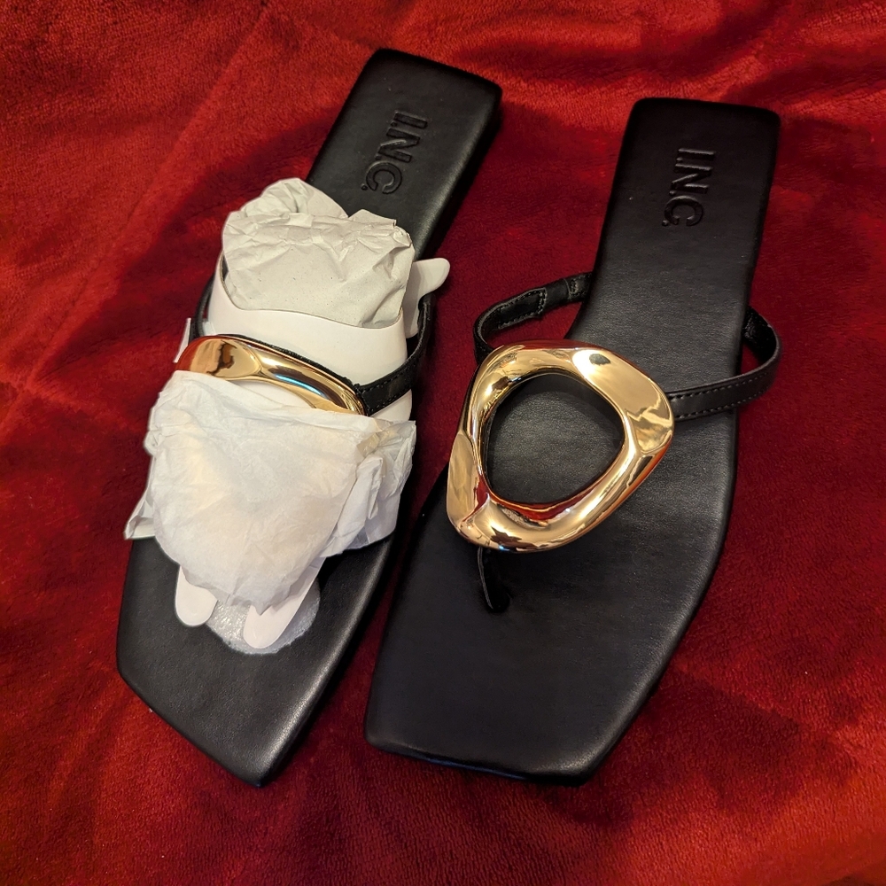 INC International Concepts Black and Gold Women's Sandals